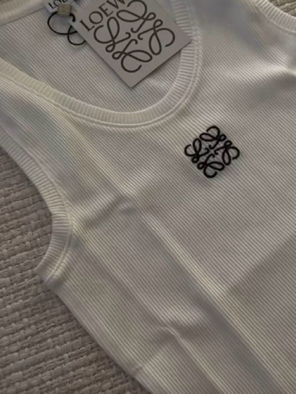 Loewe White Ribbed Logo Tank Top